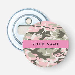 Abrebotellas Camuflaje rosa y verde Personaliza tu nombre