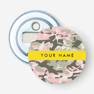 Abrebotellas Camuflaje rosa y verde Personaliza tu nombre