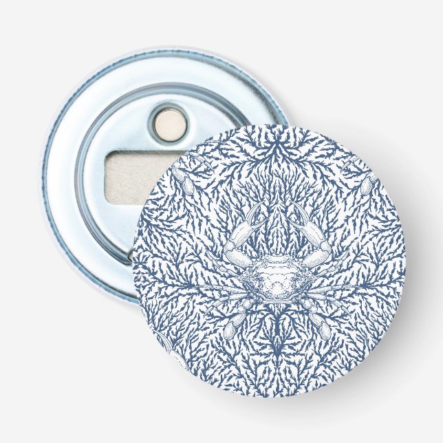 Abrebotellas Cangrejo y maleza marina, verano costero en blanco (Anverso)