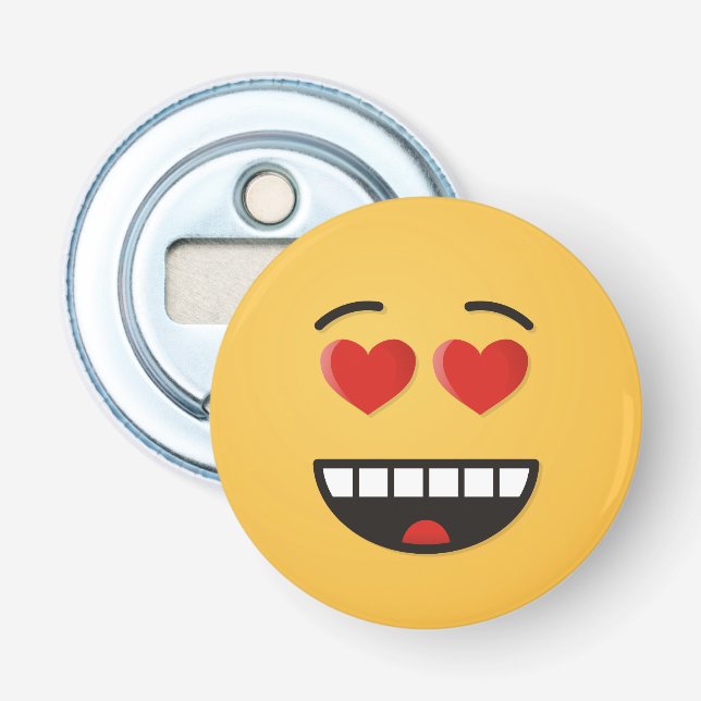 Abrebotellas Cara sonriente con ojos en forma de corazón (Anverso)