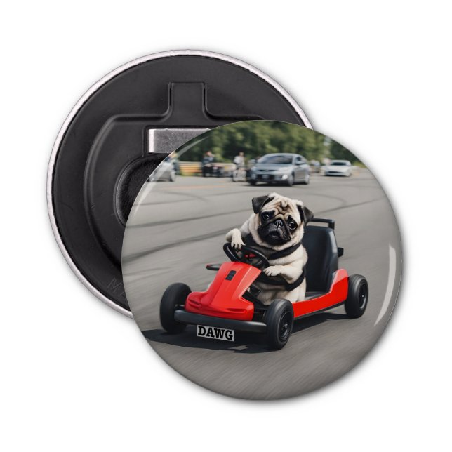 Abrebotellas Carrera de Pug go-kart (Anverso)