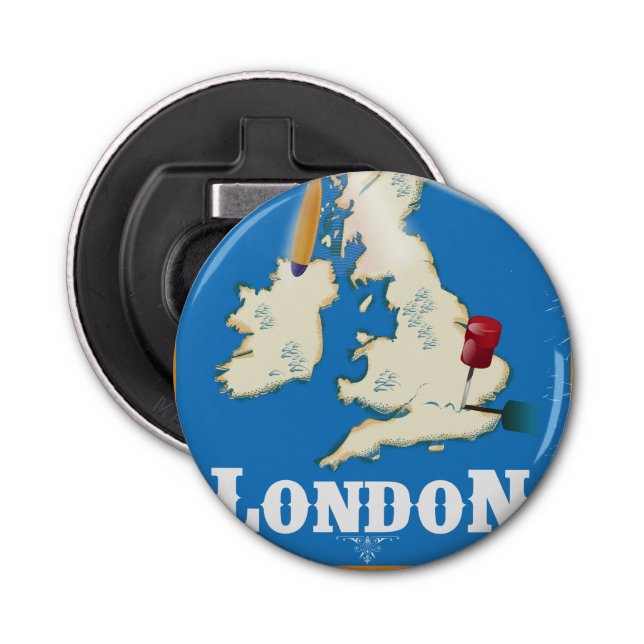 Abrebotellas Cartel de Viajes de la Vieja Londres, Inglaterra (Anverso)