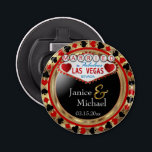 Abrebotellas Casado al estilo de Las Vegas - Rojo<br><div class="desc">⭐ ⭐ ⭐ ⭐ 5 Star Review. Abrebotellas. Presentado en un diseño de estilo casado de Las Vegas con una apariencia metálica de oro rojo y falso listo para su personalización. Hay más colores disponibles. 📌 Si necesita más personalización, haga clic en el botón "Haga clic para más Personalizares" o...</div>