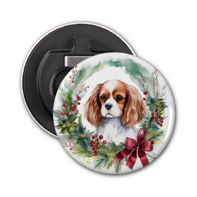 Abrebotellas Cavalier King Navidades Wreath Festimes Pup (Anverso)