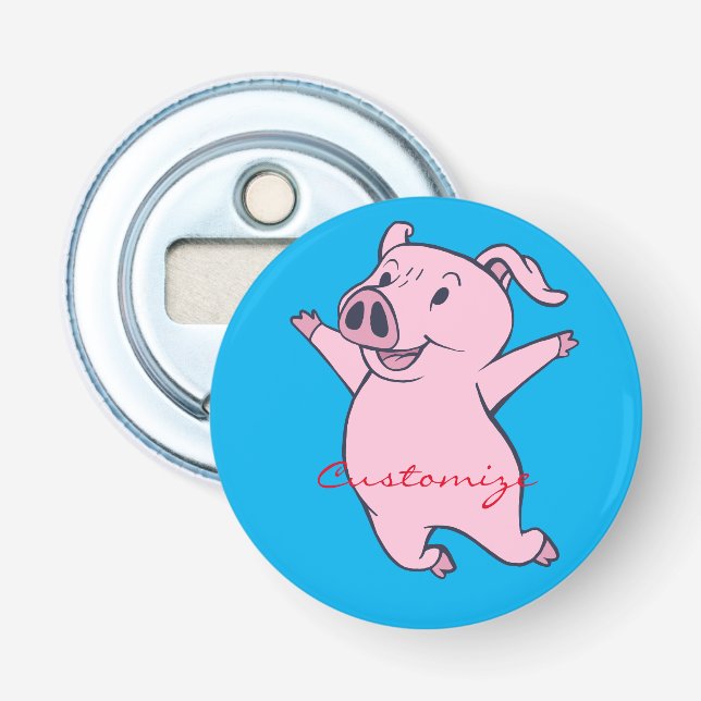 Abrebotellas Cerdo rosa feliz saltando Thunder_Cove (Anverso)