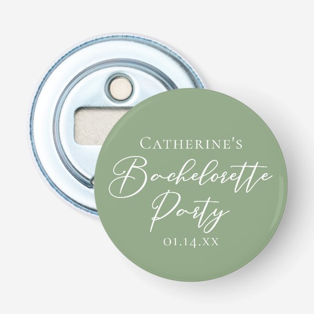 Abrebotellas Chic Sage Green Bachelorette Party Personalized (Anverso)