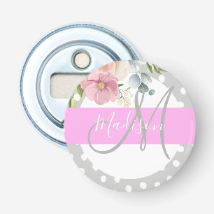 Abrebotellas Chic y femenino monograma nombre floral blanco ros