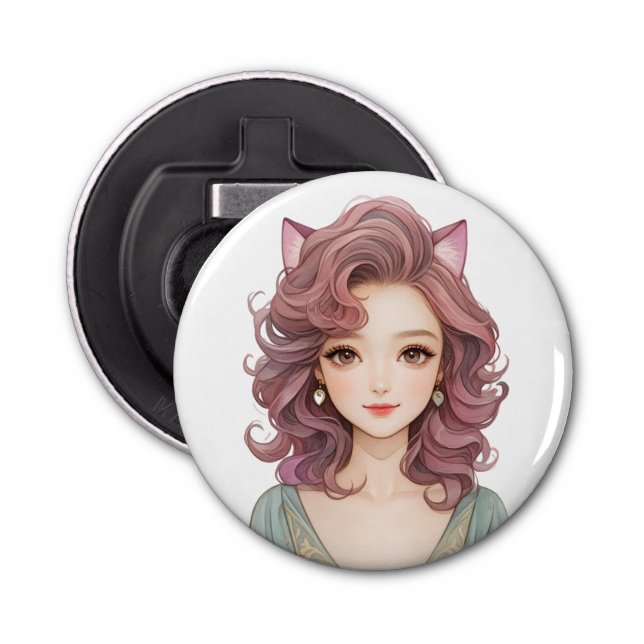 Abrebotellas Chica de anime lindo con orejas de gato (Anverso)