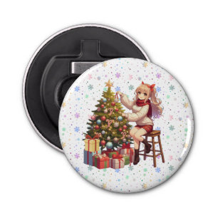 Abrebotellas Chica de anime suave recortando el árbol