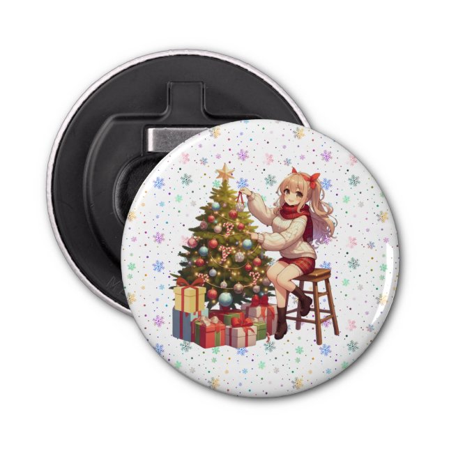 Abrebotellas Chica de anime suave recortando el árbol (Anverso)