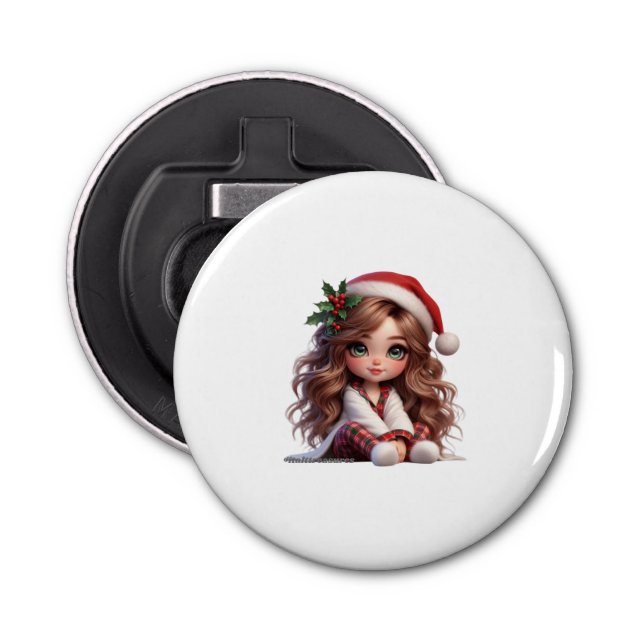 Abrebotellas Chica de Navidades con arte de Santa Hat (Anverso)