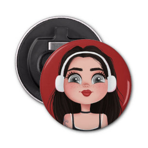 Abrebotellas Chica personalizado con audífonos en rojo