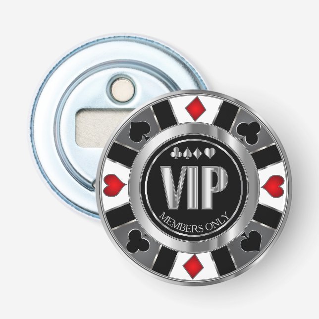 Abrebotellas Chip de Póquer del Casino VIP - Las Vegas - Rojo (Anverso)