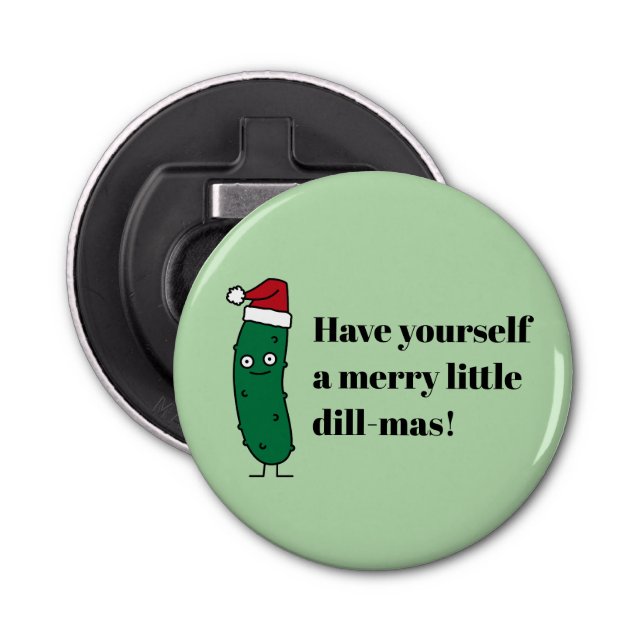 Abrebotellas Christmas Dill Pickle wearing a Santa Hat (Anverso)