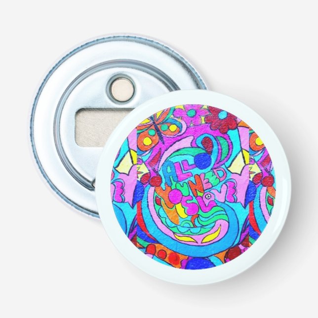 Abrebotellas circulo de amor hippie groovy (Anverso)