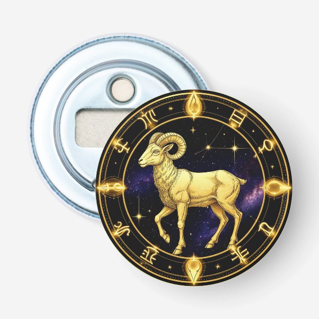 Abrebotellas Círculo Zodiacal Aries Dorado Con Carnero (Anverso)