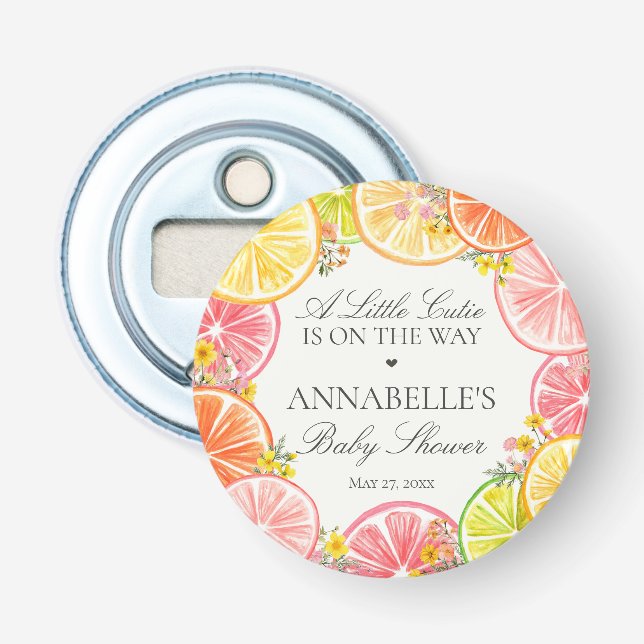 Abrebotellas Citrus Floral Little Cutie Baby Shower Favores (Anverso)