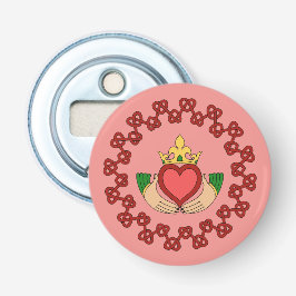 Abrebotellas Claddagh y Red Knotwork sobre rosa