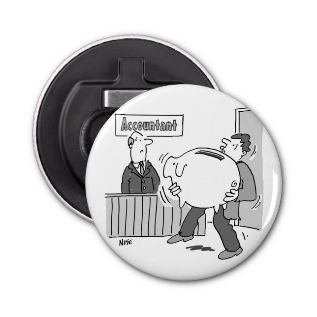 Abrebotellas Cliente contable con enorme banco piggy (Anverso)