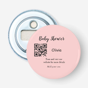 Abrebotellas Código QR de baby shower rosa simple agregar nombr