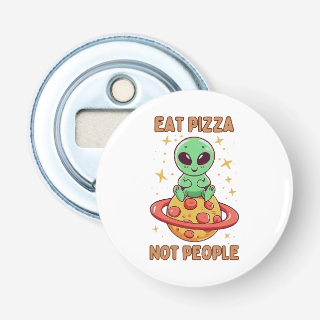 Abrebotellas Come pizza no personas (Anverso)