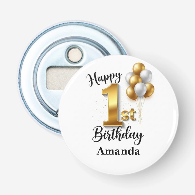 Abrebotellas con globos dorados para cumpleaños (Anverso)