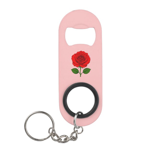 Abrebotellas con llavero de rosa roja (Anverso)