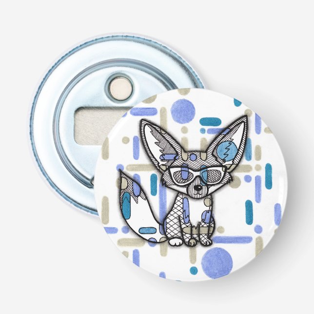 Abrebotellas Cool Fennec Fox with Sunglasses Blue Geometric Bot (Anverso)
