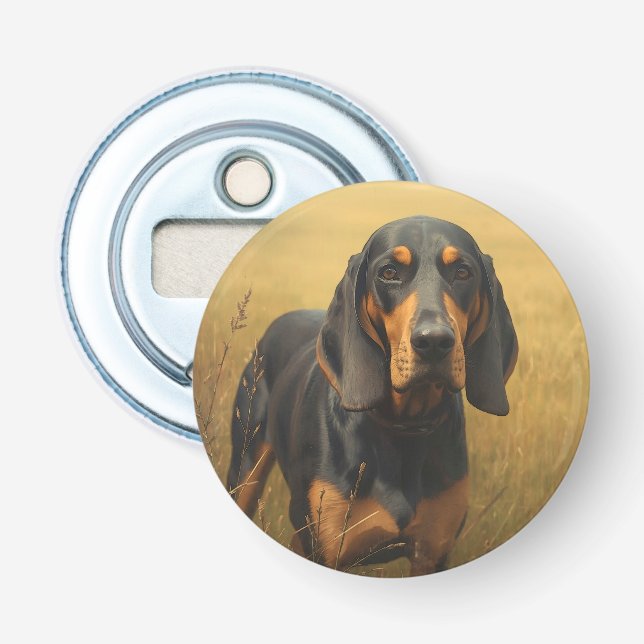 Abrebotellas Coonhound negro y fuego (Anverso)