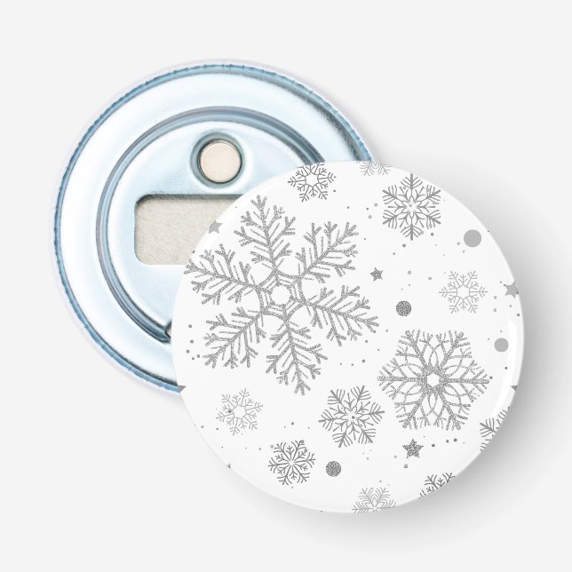 Abrebotellas Copo de nieve plateado sobre blanco (Anverso)