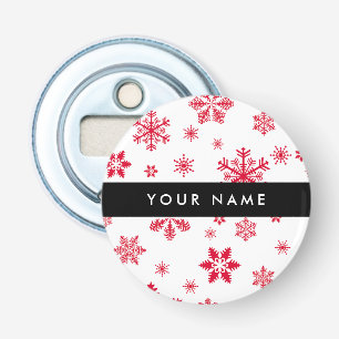 Abrebotellas Copos de nieve rojos, tu nombre, personaliza