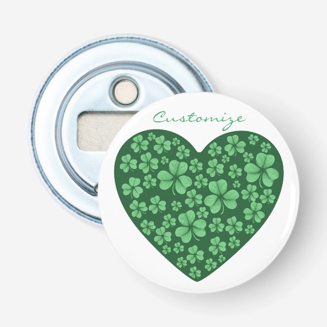 Abrebotellas corazón verde de Shamrock St Patrick's Day (Anverso)