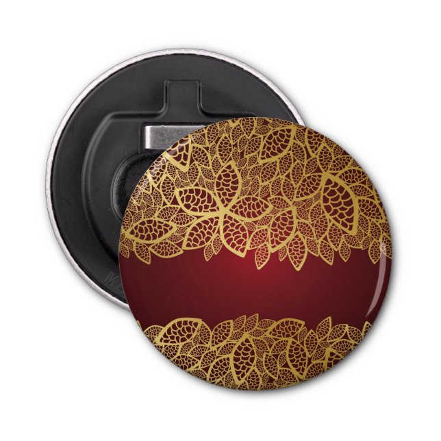 Abrebotellas Cordón de oro de la hoja en fondo rojo (Anverso)