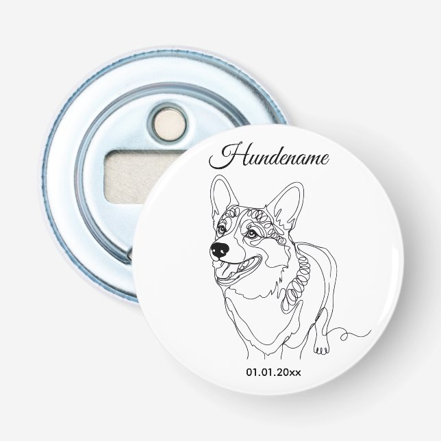 Abrebotellas Corgi Line Art personalized dog (Anverso)