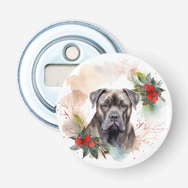 Abrebotellas Corona de Navidad de Cane Corso Perro Festivo (Anverso)