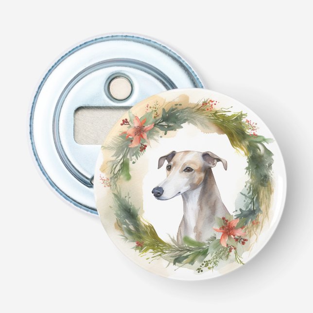 Abrebotellas Corona de Navidad Greyhound Perro Festivo (Anverso)