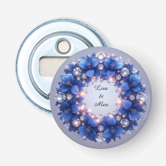 Abrebotellas Corona elegante adornada con flores azules (Anverso)
