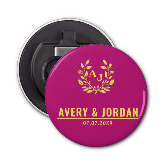 Abrebotellas Couple Names Monogram Yellow & Pink Elegant  (Anverso)