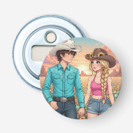 Abrebotellas cowboy and cowgirl anime style