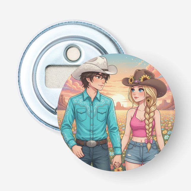 Abrebotellas cowboy and cowgirl anime style (Anverso)