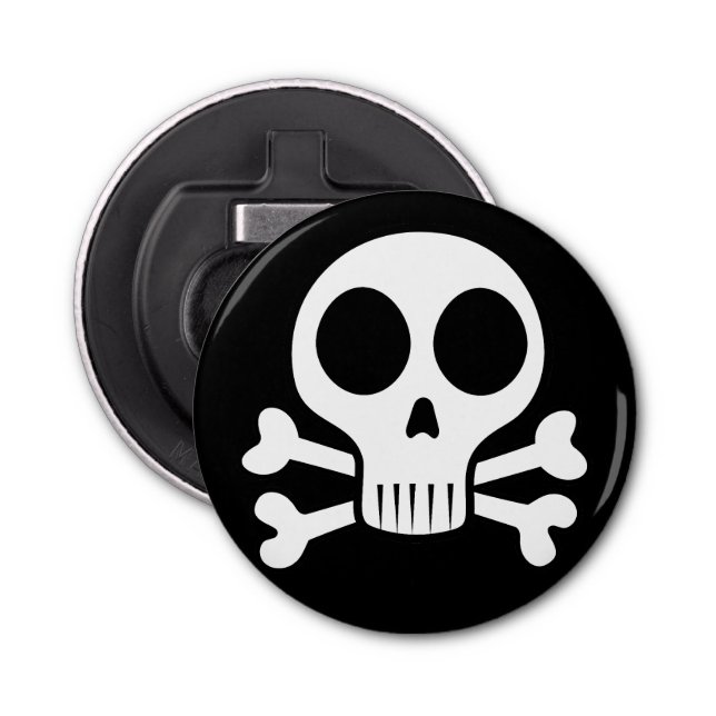 Abrebotellas cráneo espeluznante sobre un fondo negro (Anverso)