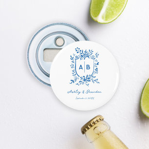 Abrebotellas Crest Monograma Caprichoso Azul Francés Boda