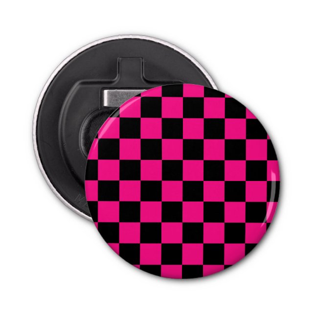 Abrebotellas Cuadrados controlados retro geométrico negro rosa  (Anverso)