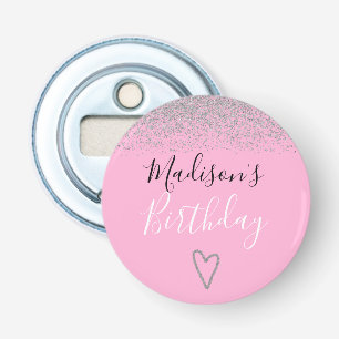 Abrebotellas Cumpleaños Corazón Brillo Rosa Femenino Plateado