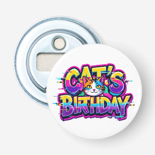 Abrebotellas Cumpleaños del Gato Arcoíris con Glitch