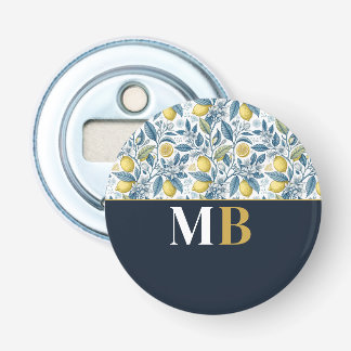 Abrebotellas Custom Elegant Mediterranean Lemon Botanical Navy