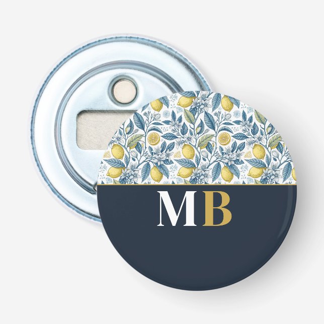 Abrebotellas Custom Elegant Mediterranean Lemon Botanical Navy (Anverso)