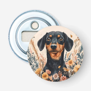 Abrebotellas Cute Dachshund con pintura de flores silvestres