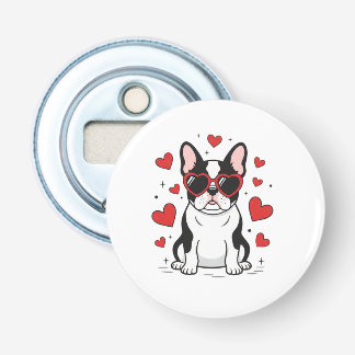 Abrebotellas Cute Frenchie in Love Heart Sunglasses Illustratio