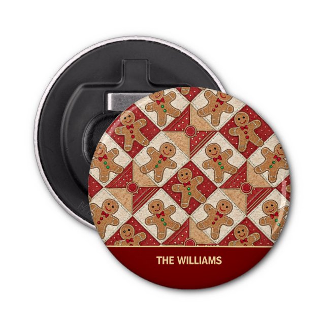 Abrebotellas Cute Gingerbread Man Patchwork Pattern Style (Anverso)